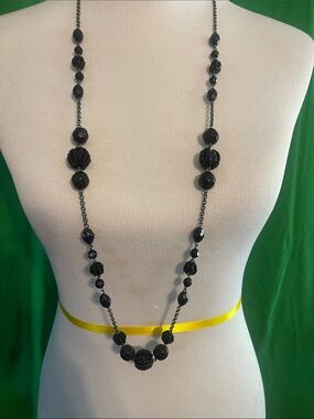 Vintage Avon  Long faceted Jet Bead Necklace - Women Jewelry